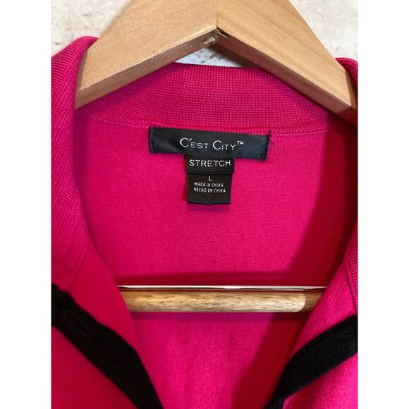 C'est City Silk Top Womens Large Hot Pink Button Front Santana Knit Lightweight - Picture 3 of 12